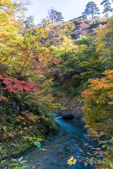 Naruko Gorge valley with rail tunnel in Miyagi Tohoku Japan