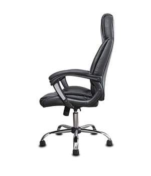 The office chair from black leather. Isolated on white background. With clipping path