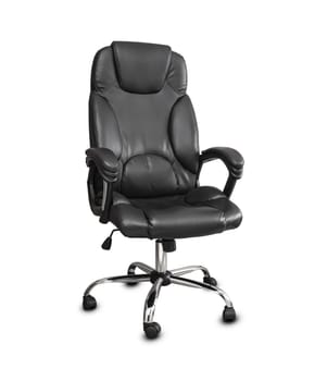 The office chair from black leather. Isolated on white background. With clipping path