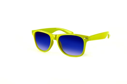 Yellow sunglasses to protect your eyes from the sun isolated on white background