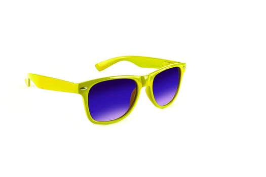 Yellow sunglasses to protect your eyes from the sun isolated on white background