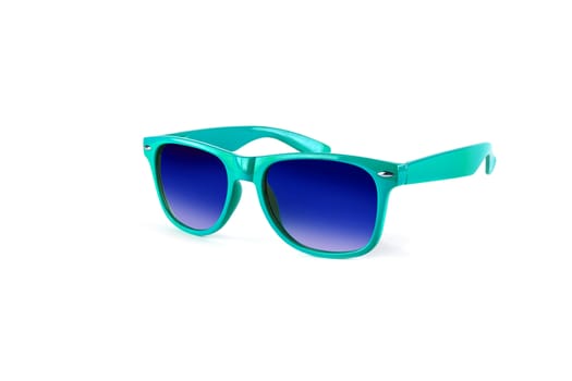 Blue sunglasses to protect your eyes from the sun isolated on white background