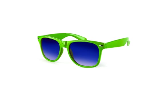 Green sunglasses to protect your eyes from the sun isolated on white background