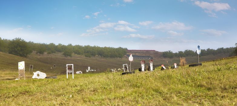Shooting range out in the open, targets for shooting practice