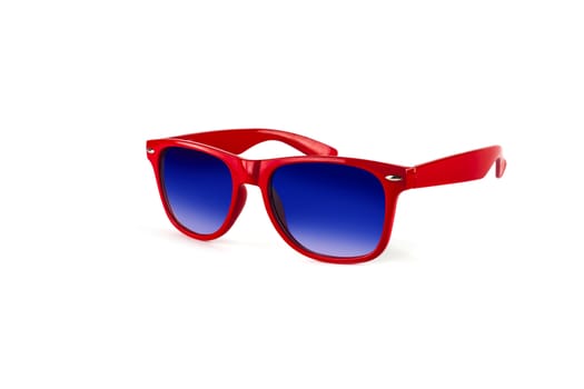 Red sunglasses to protect your eyes from the sun isolated on white background