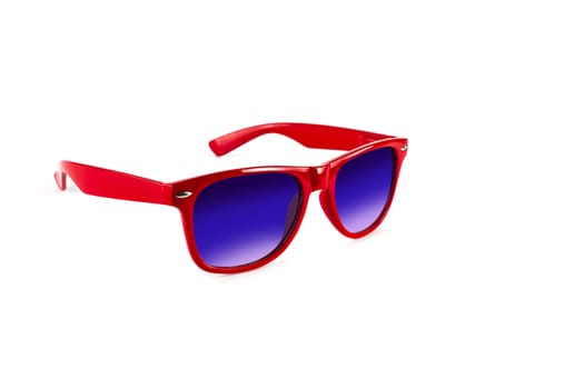 Red sunglasses to protect your eyes from the sun isolated on white background