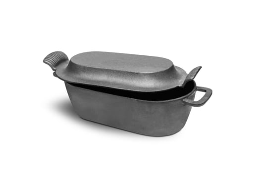 Cast iron pan with lid. Isolated on white background. With clipping path