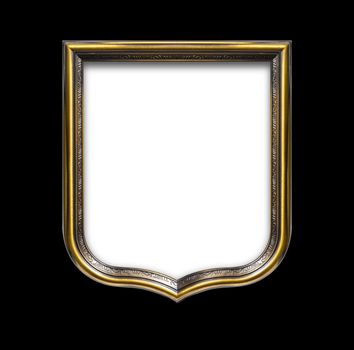 Heraldic shield diploma in wooden frame isolated on black background