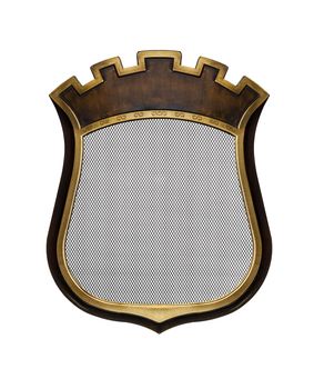 Heraldic shield diploma in wooden frame isolated on white background