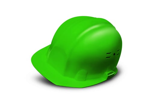 Green Plastic safety helmet. Isolated on white background