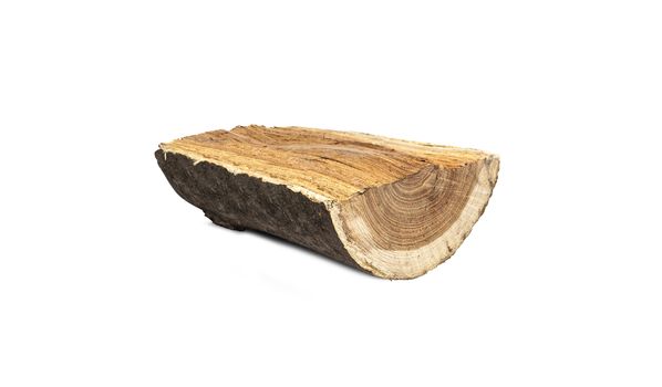 Half cut wooden log. Isolated on white background