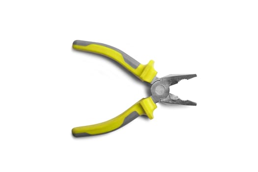 Pliers yellow and gray color. Isolated on white background.