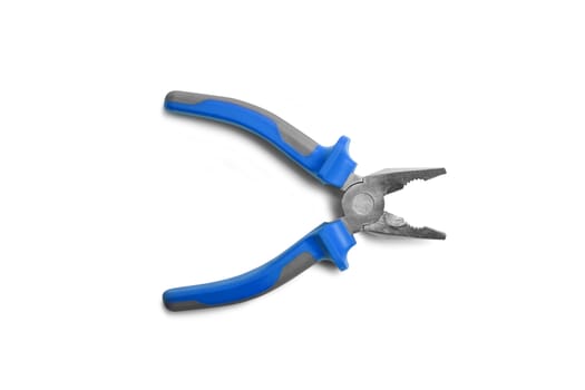 Pliers blue and gray color. Isolated on white background.
