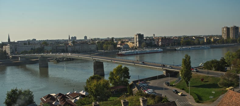 View at bridge over Danube and city of Novi Sad, Serbia