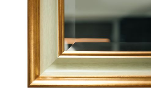 Mirror frame in the ancient style. Part of ornate. Close-up on white background