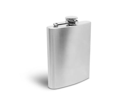 Stainless hip flask to use alcohol isolated on white background
