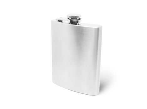 Stainless hip flask to use alcohol isolated on white background