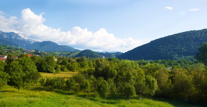 Chisinau, Moldova 29 June 2018: Mountain valley, Carpathian mountains Romania location Bran region Brasov