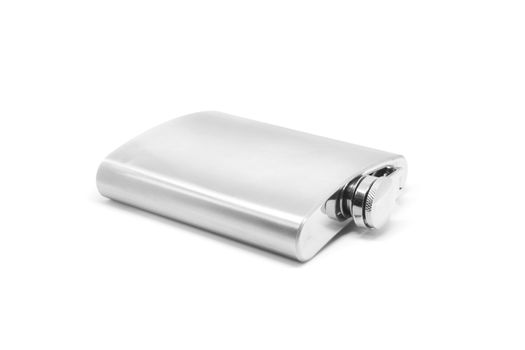 Stainless hip flask to use alcohol isolated on white background
