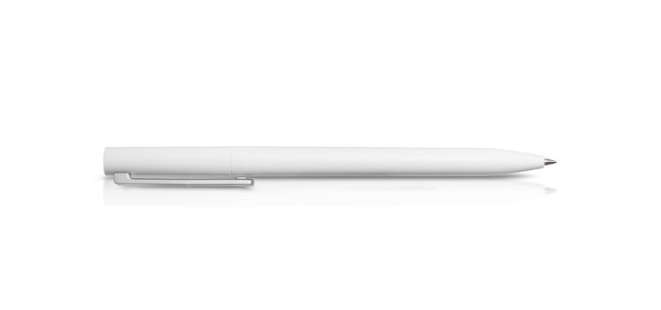 White pen isolated on a white background, with clipping path. Nice pen mock up for corporate busines identity presentation. Drawing and writing. Expensive luxury ballpoint