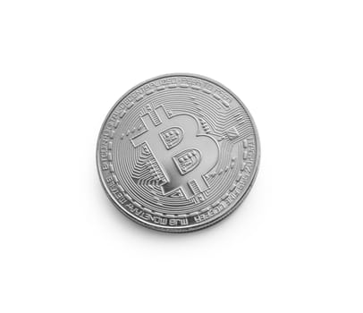 Bitcoin. Silver bitcoin isolated on white background. With clipping path.