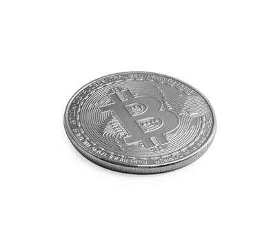 Bitcoin. Silver bitcoin isolated on white background. With clipping path.