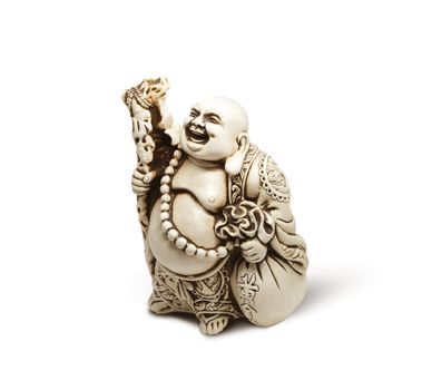Laughing Buddha Hotei Figurine God Of Contentment and Happiness Sculpture. Isolated on white background. With clipping path