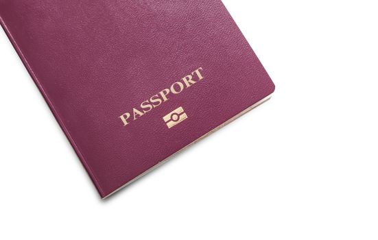 Concept of red burgundy passport cover isolated on white background