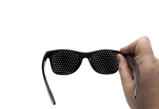 Pin hole sunglasses. Anti Myopia Glasses for vision correction. Isolated on white background