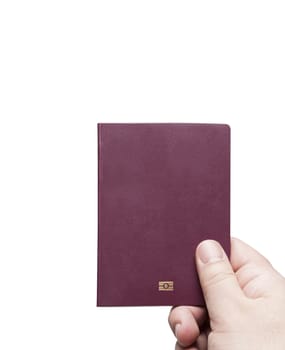 Concept of red burgundy passport cover isolated on white background