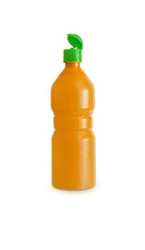 Orange plastic juice, syrup bottle isolated with clipping path