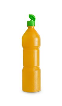 Orange plastic juice, syrup bottle isolated with clipping path