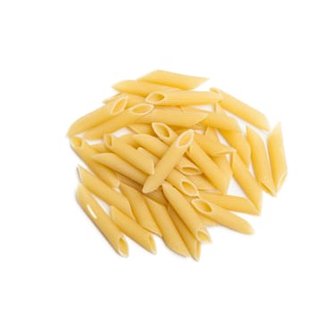 Pasta penne macaroni isolated on a white background. Products from flour.