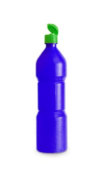 Blue plastic juice, syrup bottle isolated with clipping path