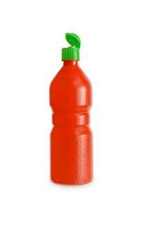 Red plastic juice, syrup bottle isolated with clipping path