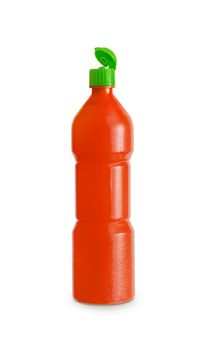 Red plastic juice, syrup bottle isolated with clipping path
