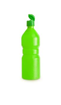 Green plastic juice, syrup bottle isolated with clipping path