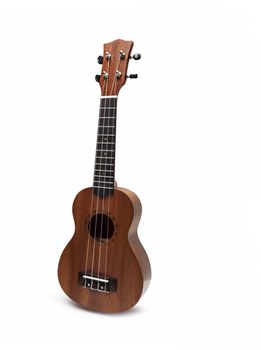 The brown ukulele guitar isolated on the white background