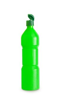 Green plastic juice, syrup bottle isolated with clipping path