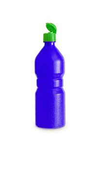 Blue plastic juice, syrup bottle isolated with clipping path