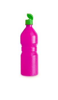 Pink plastic juice, syrup bottle isolated with clipping path