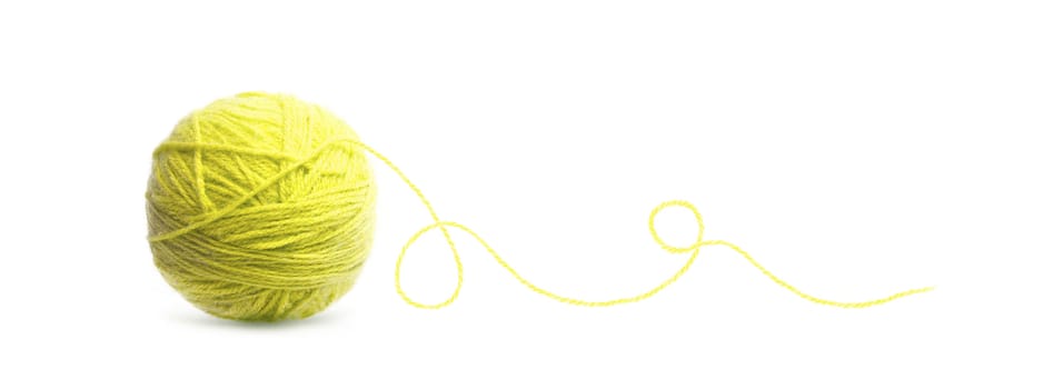 Yellow ball of Threads wool yarn isolated on white background