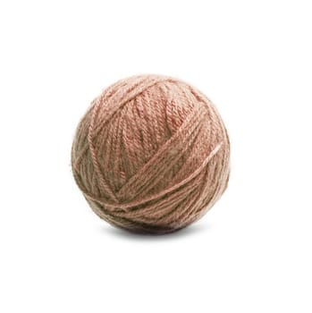 Brown Ball of Threads wool yarn isolated on white background