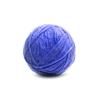 Blue Ball of Threads wool yarn isolated on white background