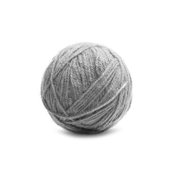 Grey ball of Threads wool yarn isolated on white background