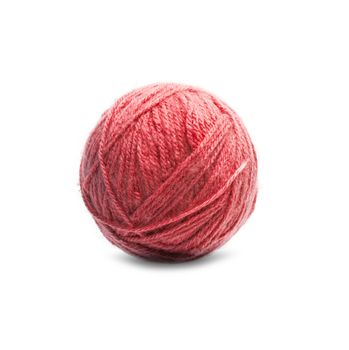 Red Ball of Threads wool yarn isolated on white background