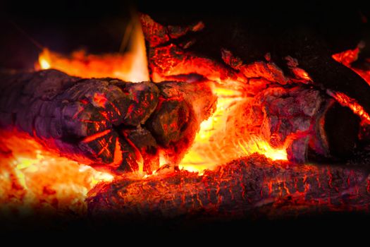 fire in fireplace closeup
