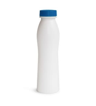 Milk or shampoo plastic bottle with blue cap. Isolated on white background