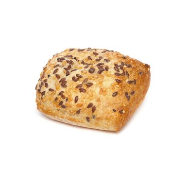 Ciabatta, Italian bread is studded with seeds, isolated on a white background
