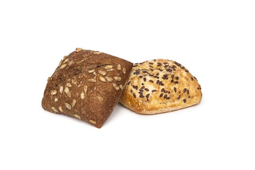 Ciabatta, Italian bread is studded with seeds, isolated on a white background